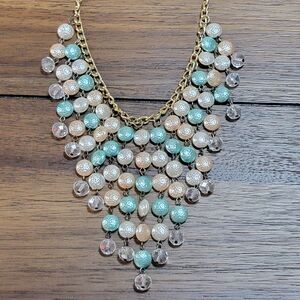 Sea Green & White Bead Necklace Multi-Length on a Chain